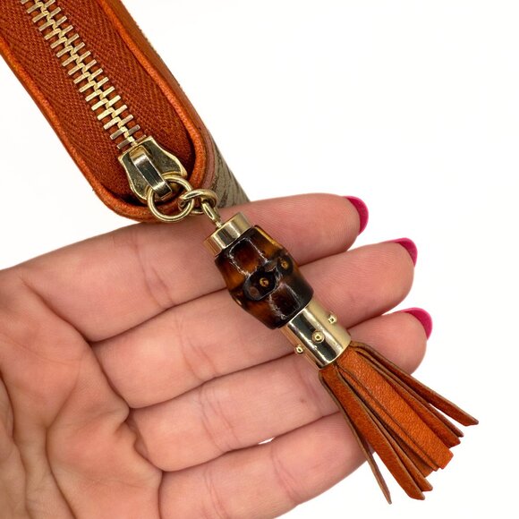 Gucci Monogram Bamboo Tassel Zip Around Wallet - Picture 5 of 17